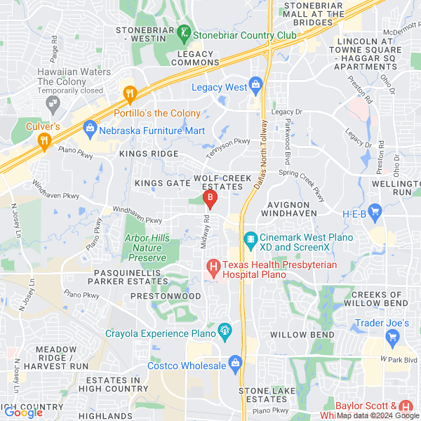 Towing service in Plano location map: 6301 Windhaven Pkwy, Plano, TX